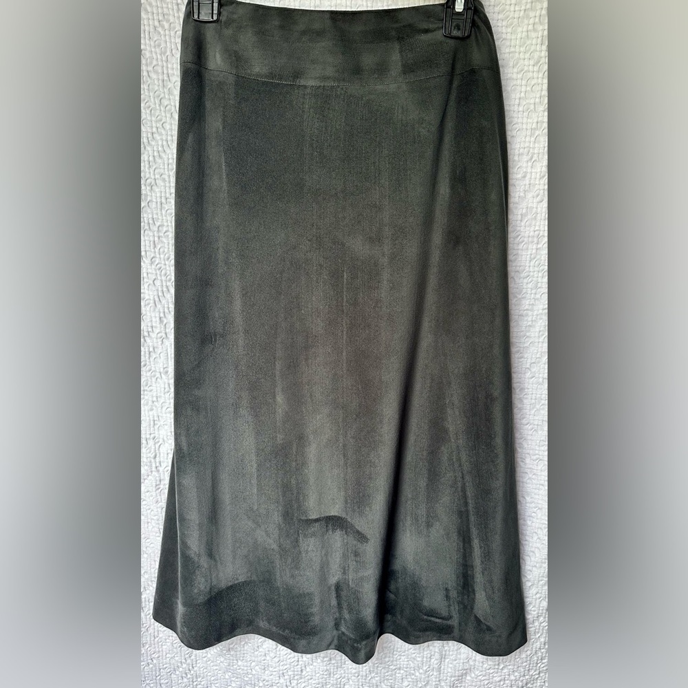 SigridOlsen Sport "Peat Moss" Green Faux Suede Midi-skirt Sz M